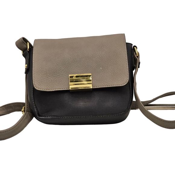 Merona Bag Tan Navy Blue Crossbody Purse Two Tone Pockets Neutral Timeless - Picture 4 of 4